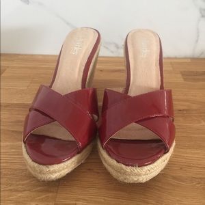 Charles David Red Patton Leather Slides
